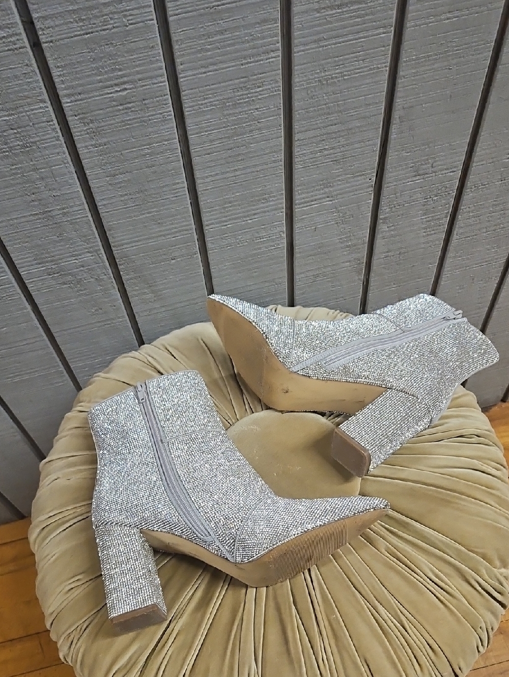 Madden Girl Silver Rhinestone Ankle Booties with Block Heel